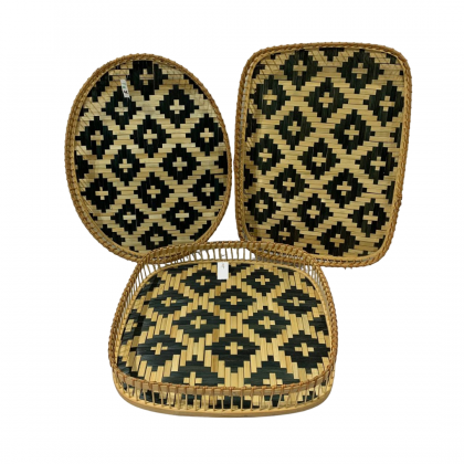 Bamboo Woven Tribal Print Storage Basket Tray
